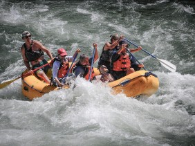 5-man raft in the Big Kahuna rapids on the Snake River, Wyoming