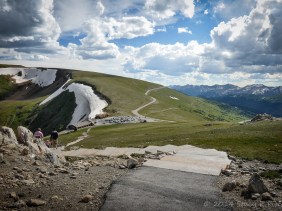View from 12,005 feet above sea level at the top of the Alpie Visitor Center of Trail Ridge Road