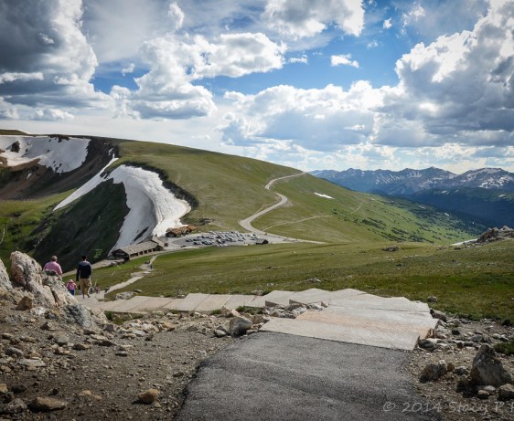 View from 12,005 feet above sea level at the top of the Alpie Visitor Center of Trail Ridge Road