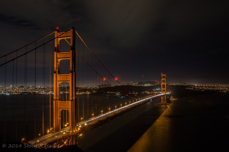 Golden Gate Bridge at night, from Battery Spencer. 