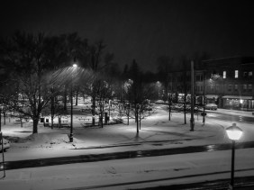 Nighttime snowfall, Village Green, Hamilton, New York