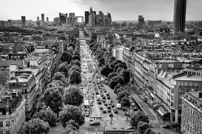 La Defense and Avenue de la Grande Armee from atop Arc de Triomphe