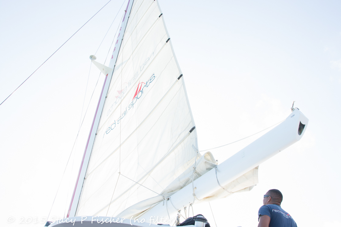 Sail of Red Sails Sports Aruba catamaran (no filter)