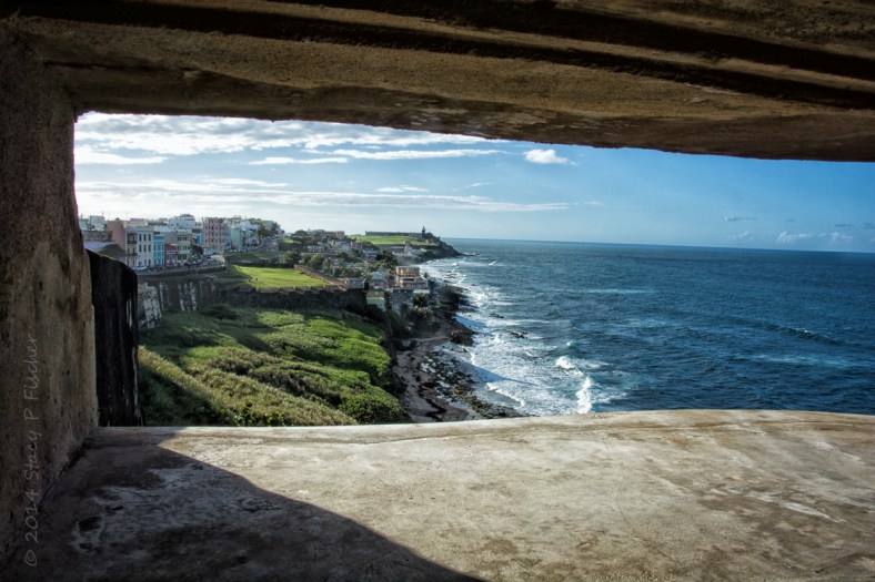 Castillo de San Cristóbal WWII artillery observation post, view of El Morro and La Perla vicinity