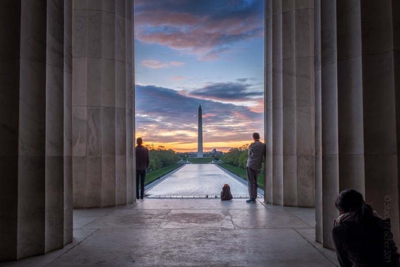 Sunrise over the Washington Monument from the Lincoln Memorial