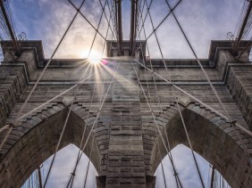 East Span of Brooklyn Bridge with sun flare.