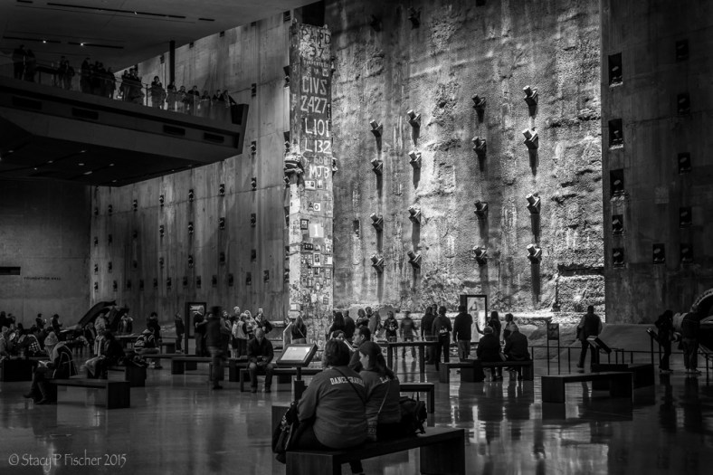 Foundation Hall 9/11 Memorial Museum with slurry wall and the Last Column