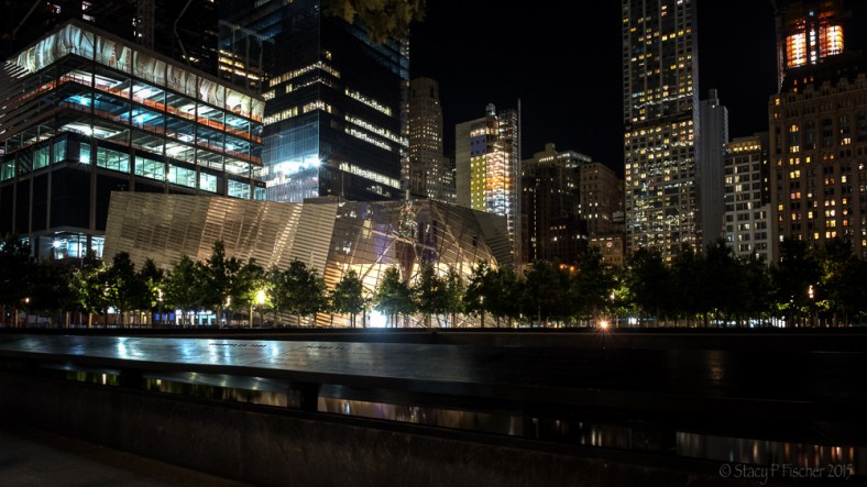 9/11 Memorial Museum exterior at night
