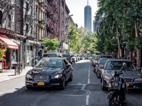 NYC World Trade Center from Sullivan Street in Greenwich Village