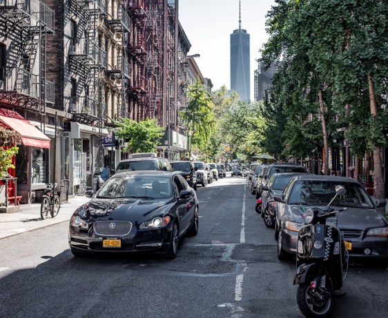 NYC World Trade Center from Sullivan Street in Greenwich Village