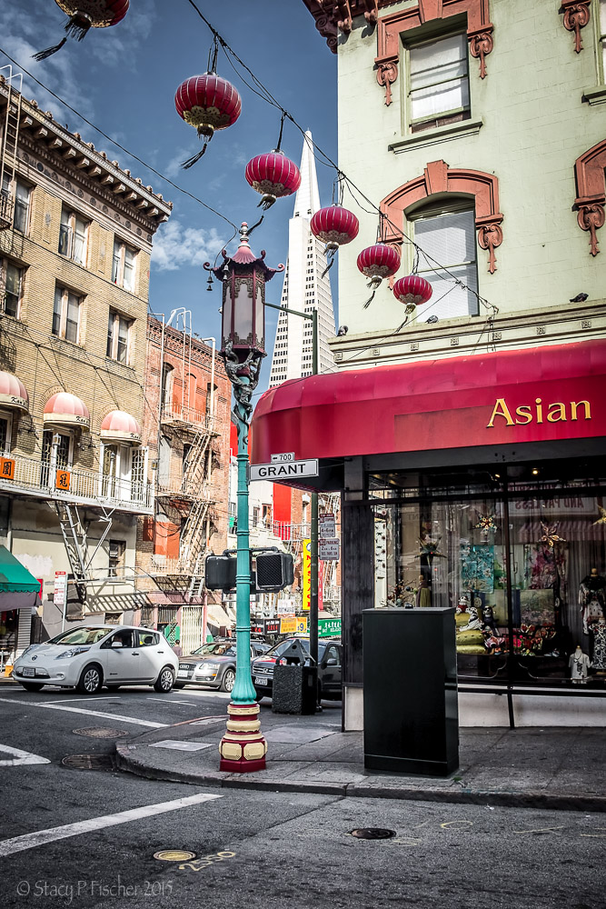 Chinatown Grant Avenue San Francisco with view of TransAmerica Building