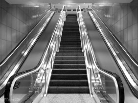 Blurred motion of escalator steps