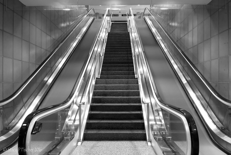 Blurred motion of escalator steps