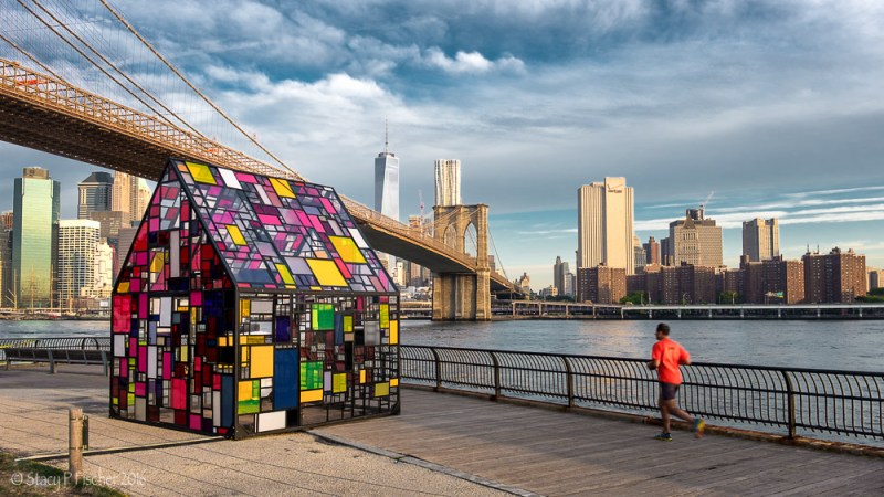 Tom Fruin's stained glass house installation Brooklyn Bridge Park