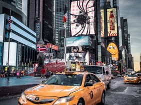 Times Square sunrise with Yellow taxi