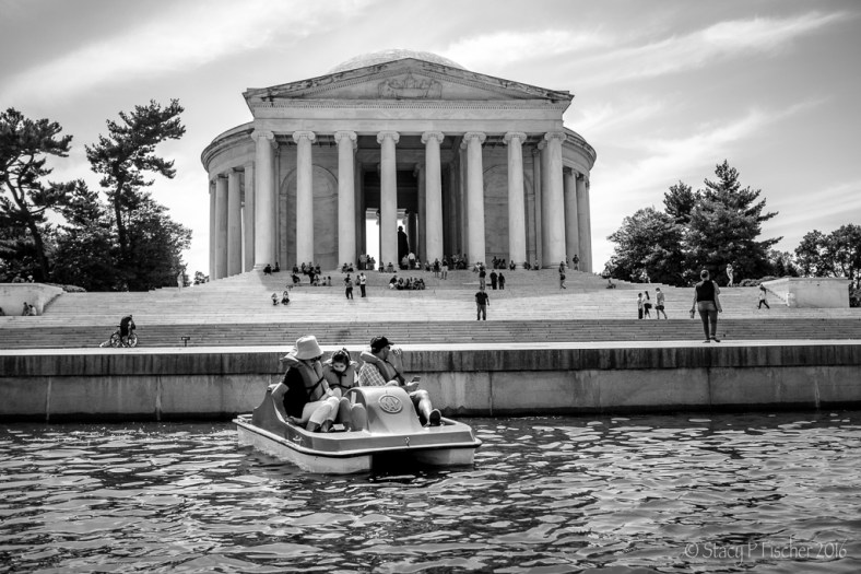 Paddleboaters on Tidal Basin in front of Jefferson Memorial