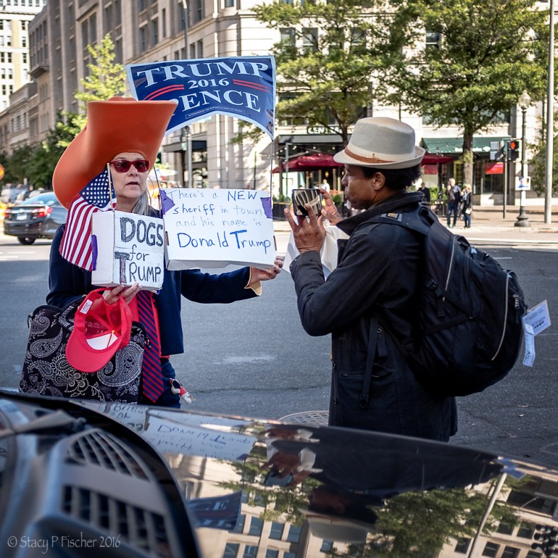 Trump supporter "new sheriff in town" at Trump Hotel International Washington DC protest